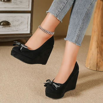 Īstas ādas ķīļveida baletkurpes sievietēm, smaila purngals, bieza zole, ūdensnecaurlaidīga platforma, darba apģērbs, profesionāli retro augstpapēžu kurpes, daudzpusīgas, neslīdošas un nodilumizturīgas