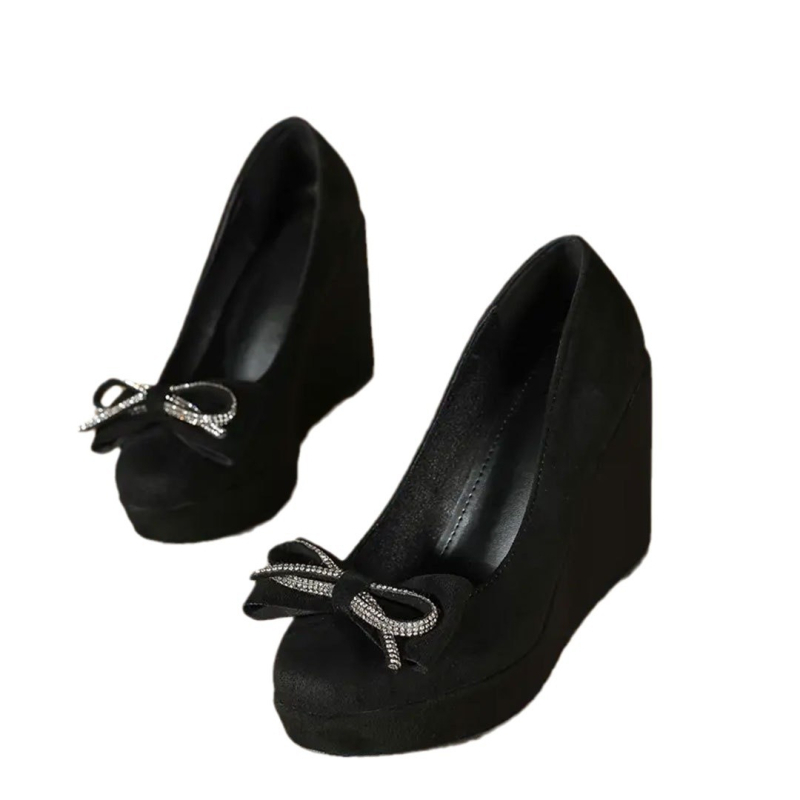 Īstas ādas ķīļveida baletkurpes sievietēm, smaila purngals, bieza zole, ūdensnecaurlaidīga platforma, darba apģērbs, profesionāli retro augstpapēžu kurpes, daudzpusīgas, neslīdošas un nodilumizturīgas