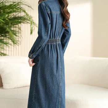 Rochie lungă de damă, stil coreean de primăvară și toamnă, slim fit, de înaltă calitate, populară pe internet, retro, din denim, de lungime medie, 2024