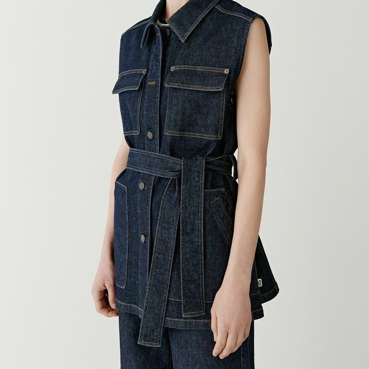 Zhihe Γυναικείο Φθινοπωρινό Γιλέκο Denim με Τετράτσεπη και Ελαστικό Βαμβάκι, Κόκκινο, Αμάνικο, Casual, Στυλ Καθημερινής Χρήσης, Νέο Φθινόπωρο 2023