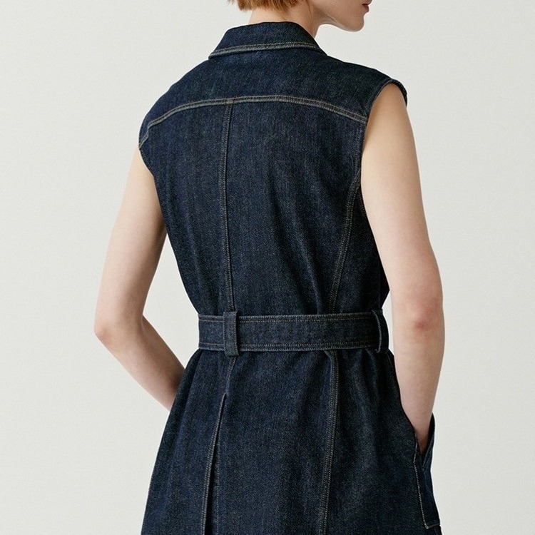 Zhihe Γυναικείο Φθινοπωρινό Γιλέκο Denim με Τετράτσεπη και Ελαστικό Βαμβάκι, Κόκκινο, Αμάνικο, Casual, Στυλ Καθημερινής Χρήσης, Νέο Φθινόπωρο 2023