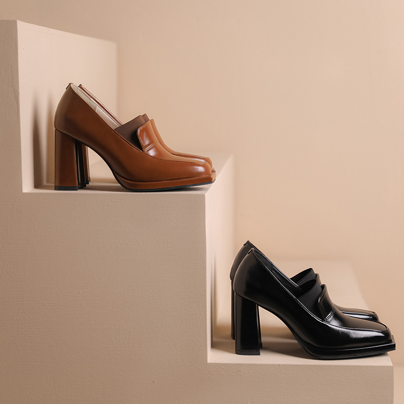 Pantofi mici din piele în stil britanic, Pantofi cu toc gros, Pantofi de damă, Pantofi populari la modă, Tocuri înalte noi, Tocuri medii, Pantofi de damă la modă de primăvară