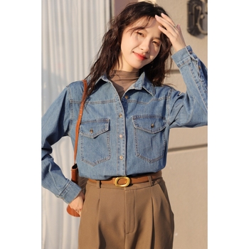 Îmbrăcăminte nouă pentru femei, 2024, la modă, elegantă, asortată, cu rever retro, spălată, din denim moale, casual, din bumbac, pentru femei