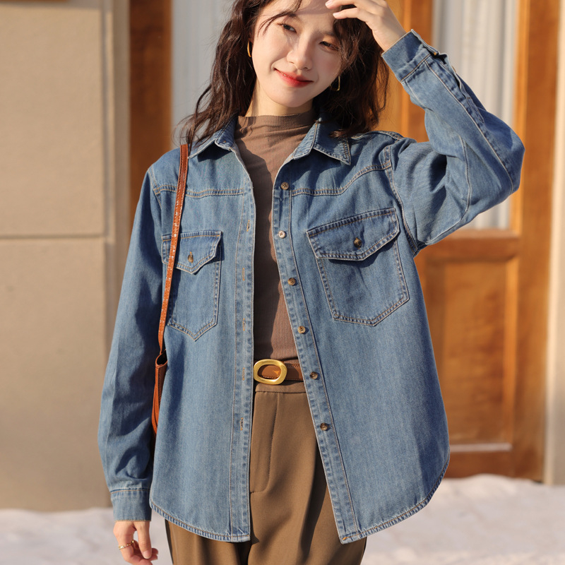 Îmbrăcăminte nouă pentru femei, 2024, la modă, elegantă, asortată, cu rever retro, spălată, din denim moale, casual, din bumbac, pentru femei