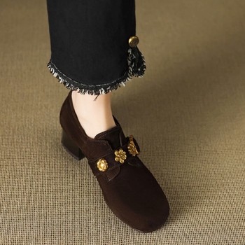 Ju Good Wear francuske mokasine, ženske proljetne i jesenske, okrugle, s cirkonima, srednja peta, debela peta, od matirane kože, dubokog brušene kože, za žene