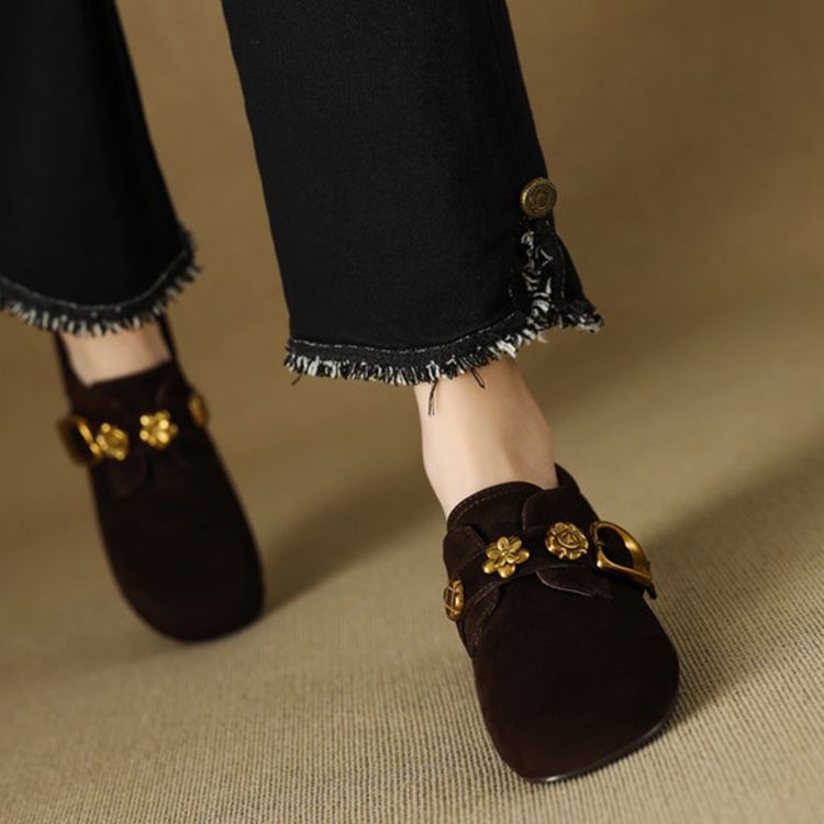 Ju Good Wear francuske mokasine, ženske proljetne i jesenske, okrugle, s cirkonima, srednja peta, debela peta, od matirane kože, dubokog brušene kože, za žene