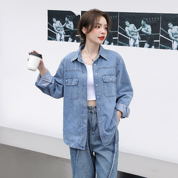 Πραγματικό πλάνο τζιν πουκάμισου για γυναίκες 2025 Άνοιξη Νέο κορεάτικο στυλ χαλαρό μακρυμάνικο πουκάμισο λεπτό μπουφάν αδυνατίσματος τοπ