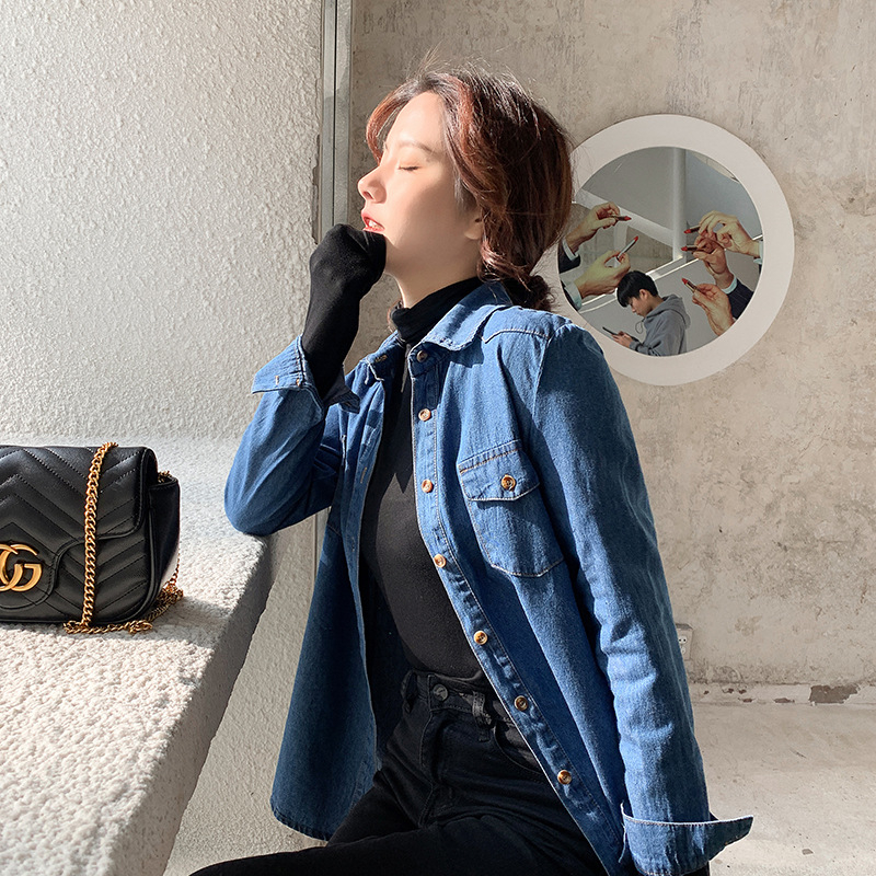 Femei cămașă din denim 2020 primăvara și toamna cămașă din denim cu mânecă lungă cămașă de bază femei top subțire palton femei