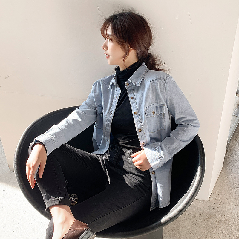 Femei cămașă din denim 2020 primăvara și toamna cămașă din denim cu mânecă lungă cămașă de bază femei top subțire palton femei
