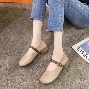 Γυναικεία vintage παπούτσια με μεσαίο τακούνι, μαλακό πάτο και μαλακά noodles με μαλακό πάτο για το καλοκαίρι του 2024, βρετανικού στιλ, αντιολισθητικά παπούτσια με ίσιο τακούνι και μονό στρώμα.