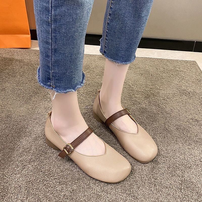 Pantofi vintage pentru femei cu toc mediu, cu fund moale și tăiței moi cu fund moale, pentru vara 2024, stil britanic, antiderapant, cu toc plat, cu un singur strat