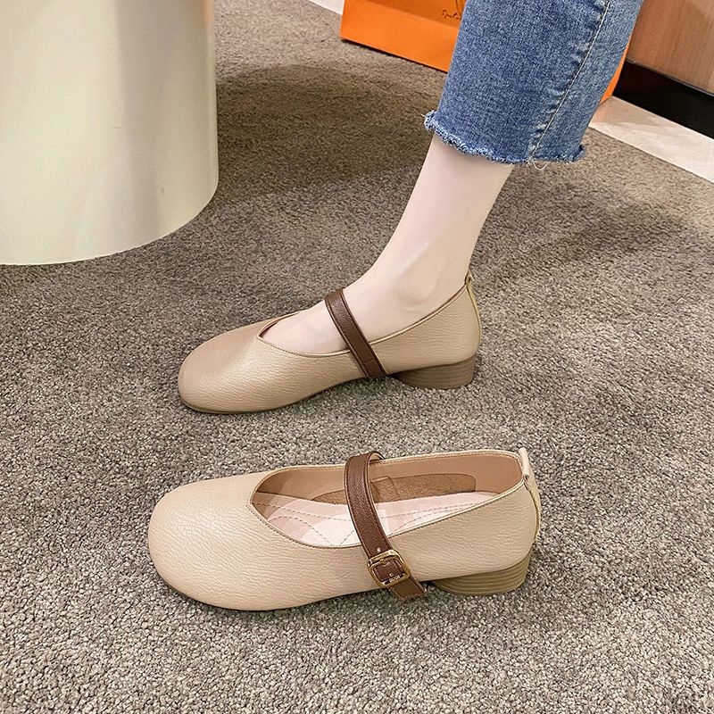 Pantofi vintage pentru femei cu toc mediu, cu fund moale și tăiței moi cu fund moale, pentru vara 2024, stil britanic, antiderapant, cu toc plat, cu un singur strat