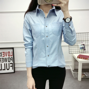 Dámska džínsová košeľa s dlhým rukávom na jar a jeseň, nová kórejská tenká bunda, univerzálna džínsová košeľa s dlhým rukávom, obchodné oblečenie