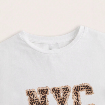 Letné európske a americké cezhraničné y2K leopardové potlačené písmenové potlače slim fit krátke sexy tričko