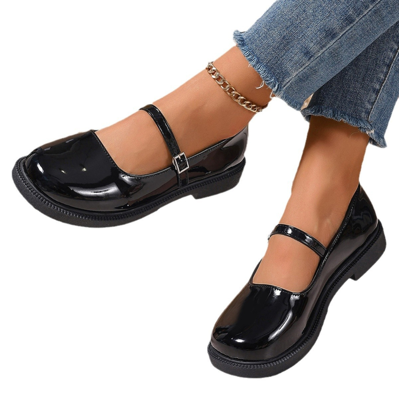 Užsienio prekybos moteriški batai, moteriški plokščiu dugnu, minkštu paviršiumi, minkštu dugnu, 2024 m. rudens nauji kvadratinės burnos maži odiniai batai, moteriški keturių metų laikų batai moterims