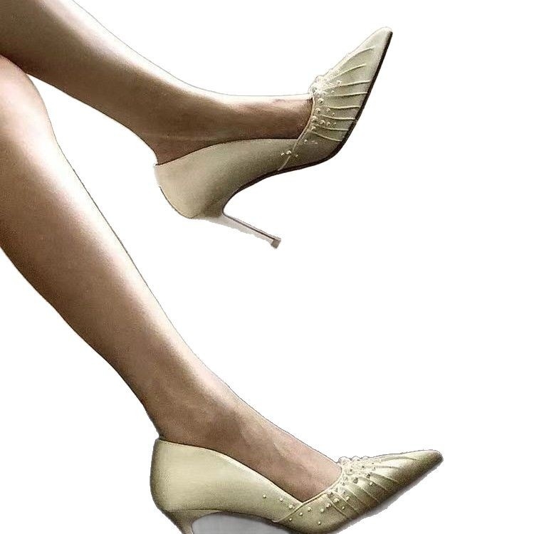 Pantofi de mireasă eleganti cu tocuri albe, design nou, Sense Niche, plisați, cu perle, franțuzești, pentru doamne, 2025