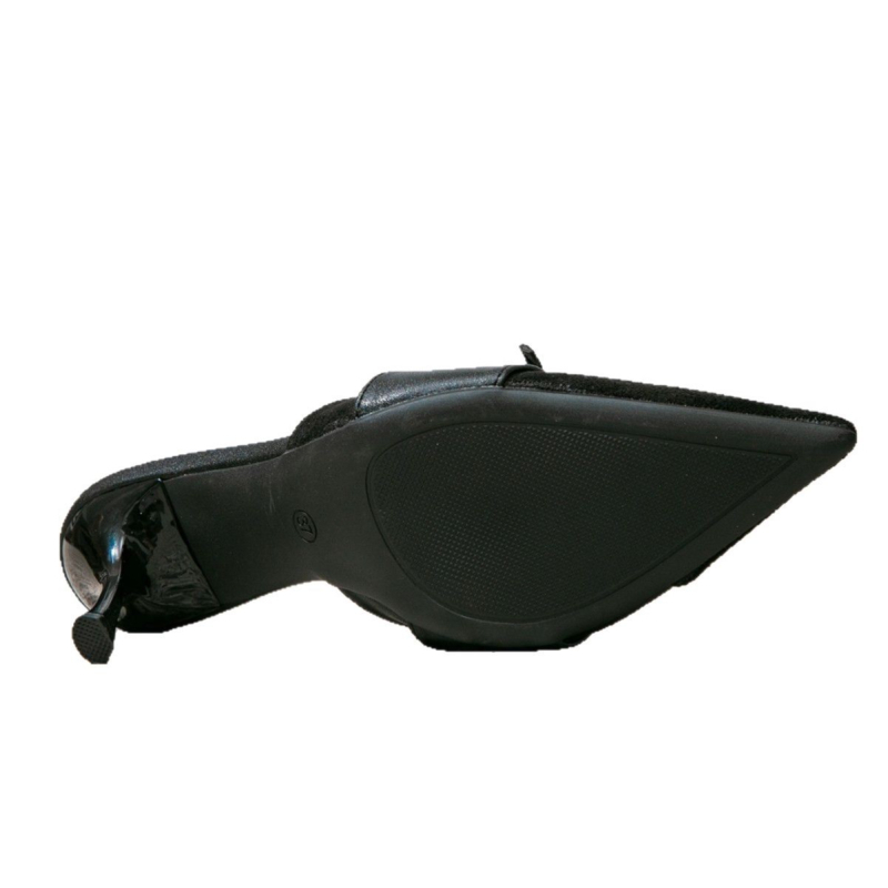 Sandale negre pentru femei cu toc înalt, cu fundă, simple, din pluș, pantofi cu vârf ascuțit, sandale pentru femei Muller