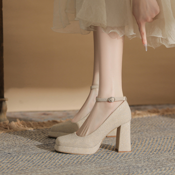 Jin Gang CG9011 Γυναικεία Παπούτσια με Χοντρό Τακούνι και Τετράγωνη Δάχτυλα από Λουστρίνι, Μονής Επίστρωσης, Νέα, Ανοιξιάτικα και Φθινοπωρινά Σέξι, Αδιάβροχα Παπούτσια με Πλατφόρμα, Όλα τα Παπούτσια με Ψηλοτάκουνα, για το 2024