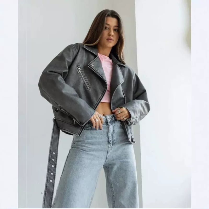 Jachetă de piele pentru motocicletă transfrontalieră Aliexpress Za, jachetă de motocicletă, jachetă americană casual versatilă transfrontalieră retro