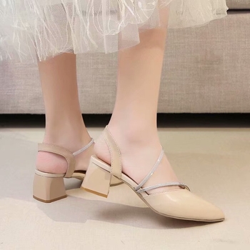 Γυναικεία Σανδάλια Fairy Style 2021 Καλοκαιρινά Γυναικεία Παπούτσια με Χοντρό Τακούνι και Μυτερή Μύτη, Ψηλοτάκουνα Κορεάτικου Στυλ