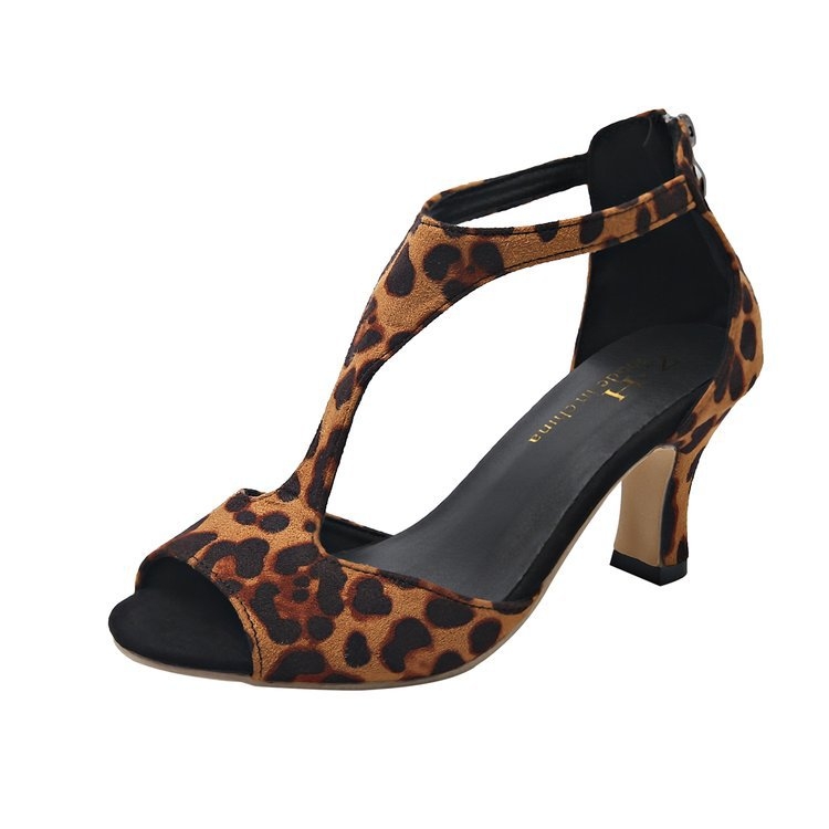 Sandale europene și americane cu toc subțire și toc înalt, cu gură de pește, pentru femei, mărime plus, pentru comerț exterior, cu imprimeu zebră și leopard, geantă cu sandale 43