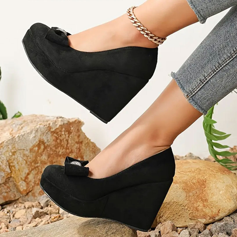 Pavasara un rudens jaunas īstas ādas ķīļveida kurpes sieviešu smailas, biezas apakšas, ūdensnecaurlaidīgas platformas instrumenti profesionālas retro augstpapēžu sieviešu kurpes