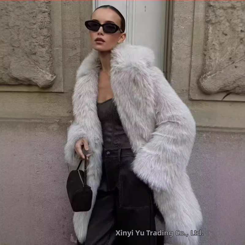 Transfrontalieră Amazon 2024 Toamnă/Iarnă Femei Europene și Americane Blană Faux Caldă de Lungime Medie Palton Gros Blană Haining