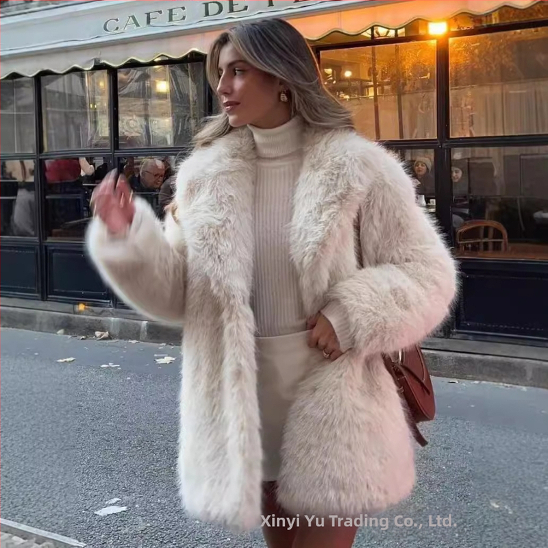 Трансгранично Amazon 2024 Есен/Зима Европейско и американско дамско топло палто от изкуствена кожа със средна дължина Дебело палто от кожа Haining