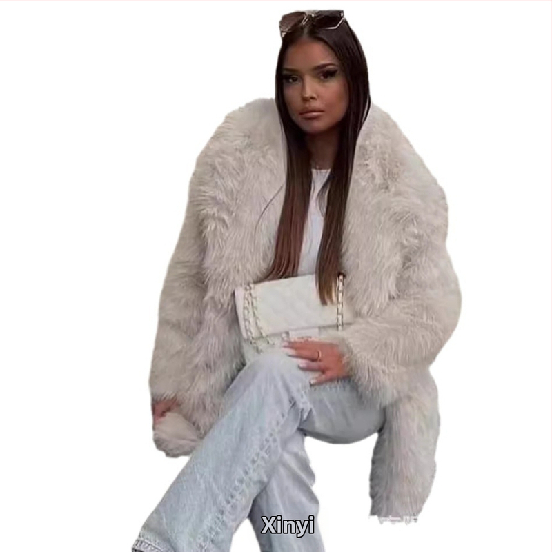 Трансгранично Amazon 2024 Есен/Зима Европейско и американско дамско топло палто от изкуствена кожа със средна дължина Дебело палто от кожа Haining