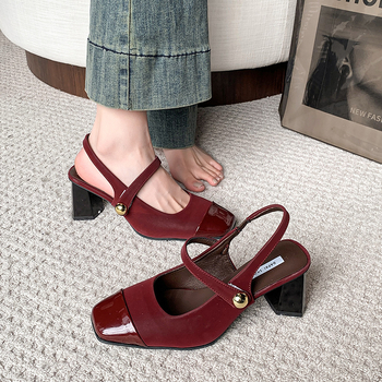 Γυναικεία Ρετρό Σανδάλια Baotou Άνοιξη και Καλοκαίρι 2024 Νέα Παπούτσια Mary Jane με Τετράγωνη Μύτη και Χοντρό Τακούνι, Μονόστρωτα Παπούτσια