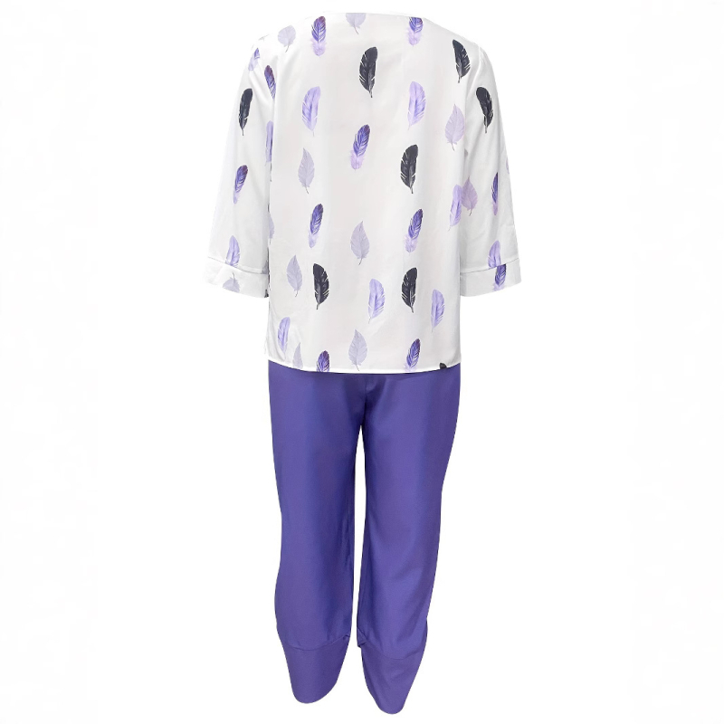 Femeii vara nou stil casual european și american lejer pantaloni cu mânecă scurtă cu guler rotund pene imprimate costum cu mânecă scurtă