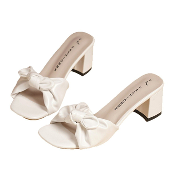 Γυναικείες Παντόφλες 2025 Νέα Καλοκαιρινά Ψηλοτάκουνα Σανδάλια Γυναικεία Καλοκαιρινά Σανδάλια με Λεπτό Τακούνι, Κομψά Κορεάτικα Γυναικεία Σανδάλια με Φιόγκο