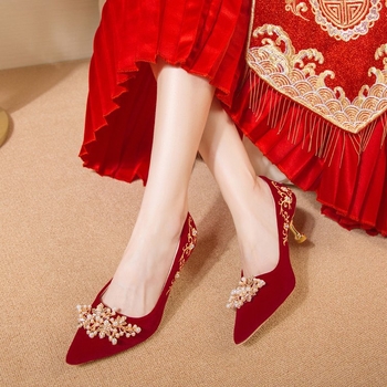 Νυφικά Παπούτσια Νυφικά Παπούτσια 2023 Νέα Κόκκινα Ψηλοτάκουνα Παπούτσια Νυφικά Παπούτσια με Τακούνι Στιλέτο Ψηλοτάκουνα για Παρανυφάκια
