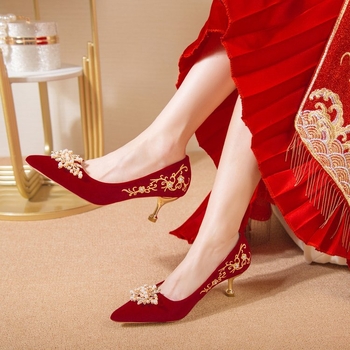 Νυφικά Παπούτσια Νυφικά Παπούτσια 2023 Νέα Κόκκινα Ψηλοτάκουνα Παπούτσια Νυφικά Παπούτσια με Τακούνι Στιλέτο Ψηλοτάκουνα για Παρανυφάκια