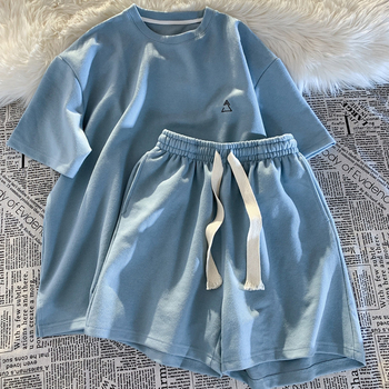 Αμερικανικό ρετρό casual σετ δύο τεμαχίων σε στυλ Χονγκ Κονγκ για γυναίκες, καλοκαιρινό, χαλαρό, μοντέρνο σορτς με κοντό μανίκι, αθλητική εμφάνιση