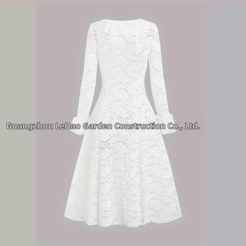 Dámske jednofarebné šnurovacie volánikové priehľadné dlhé šaty do A s priehľadnými volánikmi