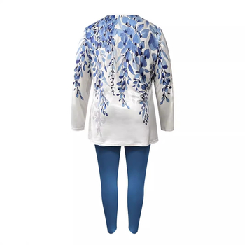 Ευρωπαϊκό και αμερικανικό διασυνοριακό Amazon Explosions Plus Size Casual Δύο τεμαχίων με τυπωμένο τοπ με στρογγυλή λαιμόκοψη και στενό παντελόνι