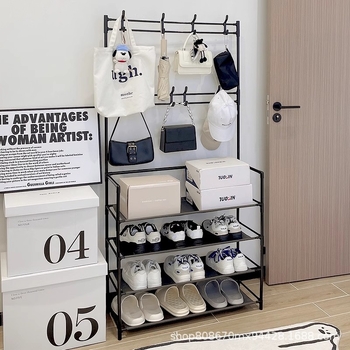 Ukseava lihtne kingariiul majapidamises siseruumides kasutamiseks mõeldud mitmekihiline tolmukindel ruumisäästlik tahke ühiselamu majapidamisjalatsite ja mütside integreeritud riiul