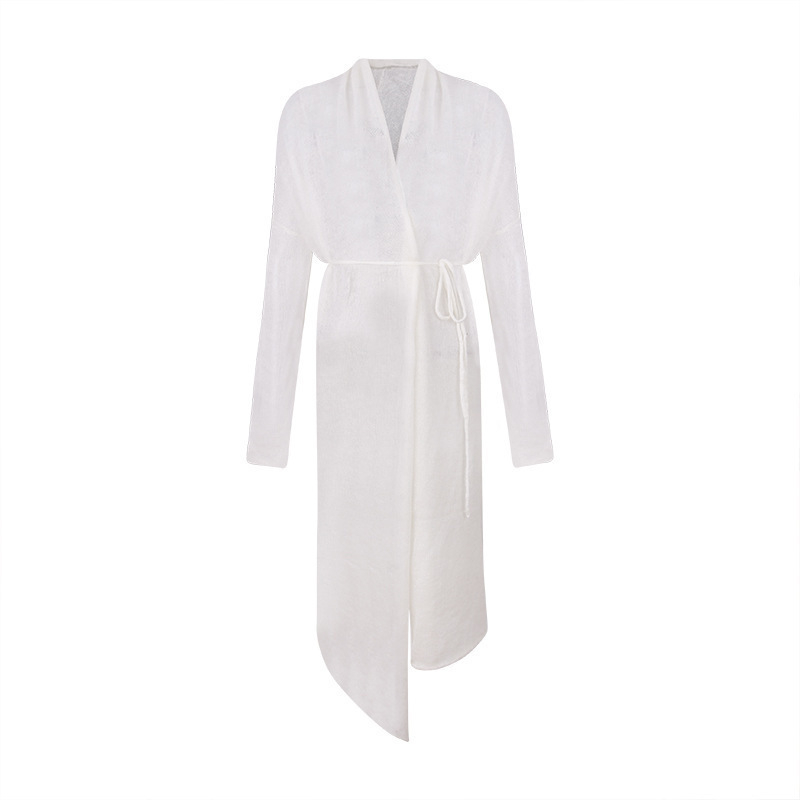 Cardigan de toamnă cu șiret, stil leneș, cu protecție solară, pentru femei, cu textură de nor, mohair, vrac, lung, tricotat, cu șiret