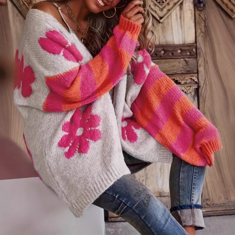 Amazoni piiriülene e-kaubanduse lilleline kampsun, Euroopast ja Ameerika Ühendriikidest pärit laisa pluss-suuruses daamide lahtise kootud mantliga kampsun.