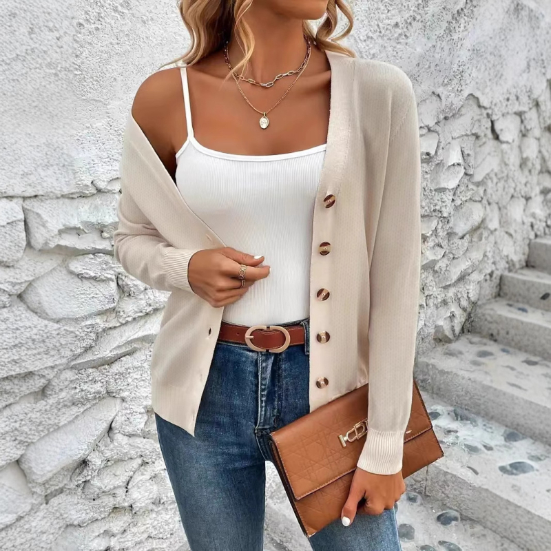 „Amazon“ tarpvalstybinis europietiškas ir amerikietiškas megztas moteriškas ilgomis rankovėmis megztinis su sagomis ir dideliu dydžiu