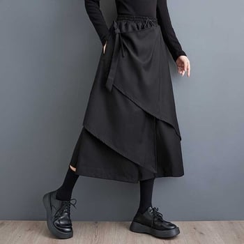 Real shot 2023 jeseň nové všestranné ležérne čierne nohavice módne s vysokým pásom skrátené šnurovacie nohavicové sukne