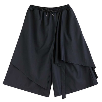 Real shot 2023 jeseň nové všestranné ležérne čierne nohavice módne s vysokým pásom skrátené šnurovacie nohavicové sukne