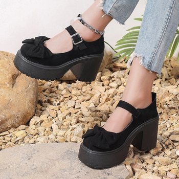 Νέα ανοιξιάτικα γυναικεία παπούτσια Mary Jane με χοντρή σόλα και χοντρό τακούνι σε κορεατικό στιλ, ψηλοτάκουνα παπούτσια με φούστα και αγκράφα για γυναίκες, μονόστρωμα