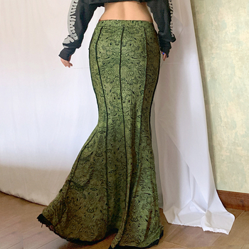 2022 AliExpress Ранна пролет Нова винтидж щампа Spice Girl Секси рокля с висока талия и дантела, до средата на крачола