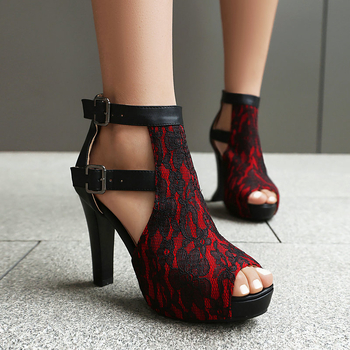 Σανδάλια με fish-stooth, Καλοκαιρινά, Νέα, Γυναικεία Σανδάλια με Χοντρό Τακούνι, Πολύ Ψηλό Τακούνι, Γυναικεία Σανδάλια με Αγκράφα