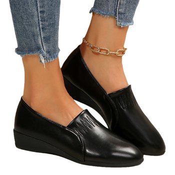 Ευρωπαϊκό και Αμερικανικό Εξωτερικό Εμπόριο Plus Size 2024 Φθινόπωρο Νέα Μοντέρνα Μονόχρωμα Παπούτσια Γυναικεία Αντιολισθητικά Παπούτσια Εργασίας από Μαλακό Δέρμα, Άνετα και Μονόχρωμα