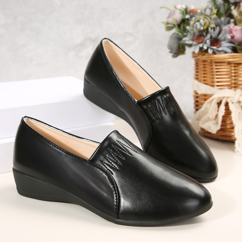 Pantofi de lucru confortabili din piele moale, cu toc mediu, pentru femei, toc înalt ...