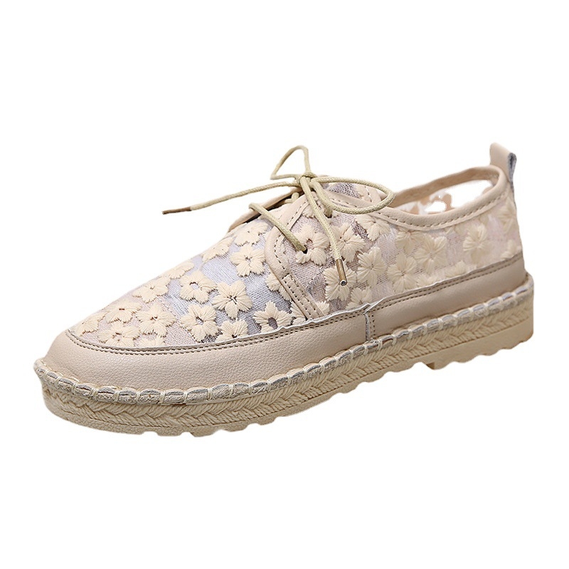 Pantofi de vară Mori pentru femei, cu șireturi artistice, cu vârf rotund, țesute, confortabili, cu model de daisy