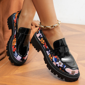 Piiriülesed pluss-suuruses Briti stiilis libisevad väikesed nahast kingad 2025. aasta kevad- ja sügiskingad, uued turske kontsaga trükitud Mary Jane kingad naistele